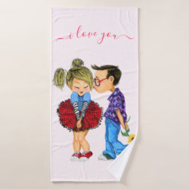 ロマンチックなカップルのバスタオルセット – Love バスタオルセット
