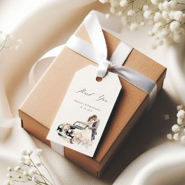 ロマンチックなカップルのビンテージカーの結婚式のお礼 ギフトタグ