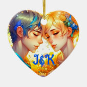 ロマンチックなカップルのプレゼント |アニパーソナライズされたメ セラミックオーナメント (正面)