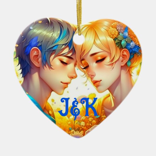 ロマンチックなカップルのプレゼント |アニパーソナライズされたメ セラミックオーナメント (正面)