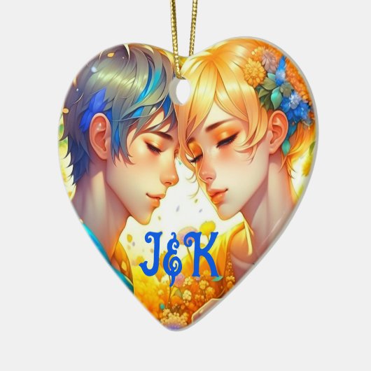 ロマンチックなカップルのプレゼント |アニパーソナライズされたメ セラミックオーナメント (左)