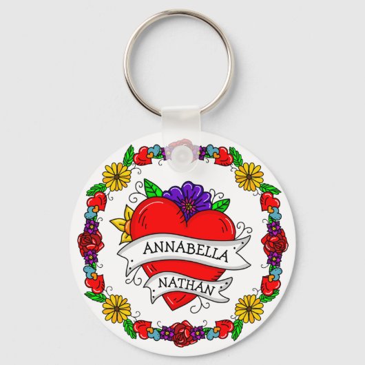 ロマンチックなカップルのプレゼント | Tattooスタイルアート キーホルダー (正面)