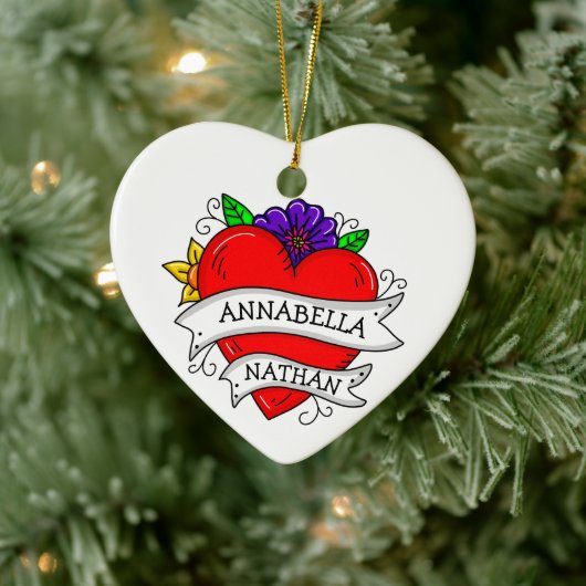 ロマンチックなカップルのプレゼント | Tattooスタイルアート セラミックオーナメント (ツリー)