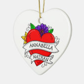 ロマンチックなカップルのプレゼント | Tattooスタイルアート セラミックオーナメント (左)