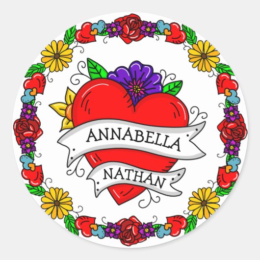 ロマンチックなカップルのプレゼント | Tattooスタイルアート ラウンドシール (正面)