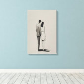 ロマンチックなカップルのミニマルなラインアート キャンバスプリント (インサイチュ (ウッドフロア))