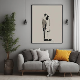 ロマンチックなカップルのミニマルなラインアート ポスター