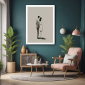ロマンチックなカップルのミニマルなラインアート ポスター