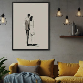 ロマンチックなカップルのミニマルなラインアート ポスター