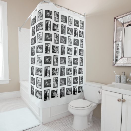 ロマンチックなカップルのヴィンテージはがき白黒 シャワーカーテン (インサイチュ)