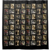 ロマンチックなカップルのヴィンテージはがき黒と色 シャワーカーテン (正面)