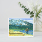 ロマンチックなカップルの愛の冬の湖のウォークウォーター色 ポストカード (スタンド正面)