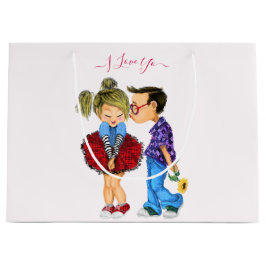 ロマンチックなカップルの愛の抱き枕 – 私はあなたを愛する ラージペーパーバッグ