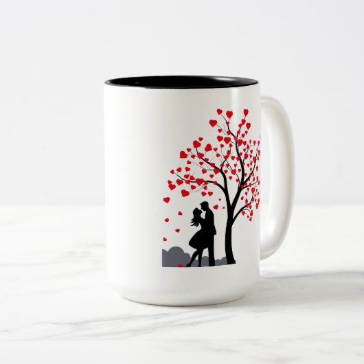 ロマンチックなカップルの愛の木のマグカップ ツートーンマグカップ (正面右)