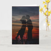 ロマンチックなカップルの日没の恋人の挨拶状の芸術 カード (黄色い花)