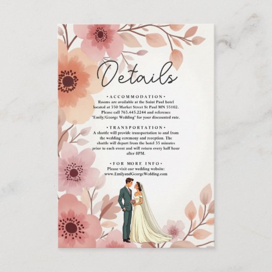 ロマンチックなカップルの水の色のフローラ結婚夏 エンクロージャーカード (正面)