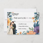 ロマンチックなカップルの水の色のフローラ結婚夏 出欠カード (正面)