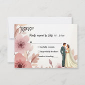 ロマンチックなカップルの水の色のフローラ結婚夏 出欠カード (正面)