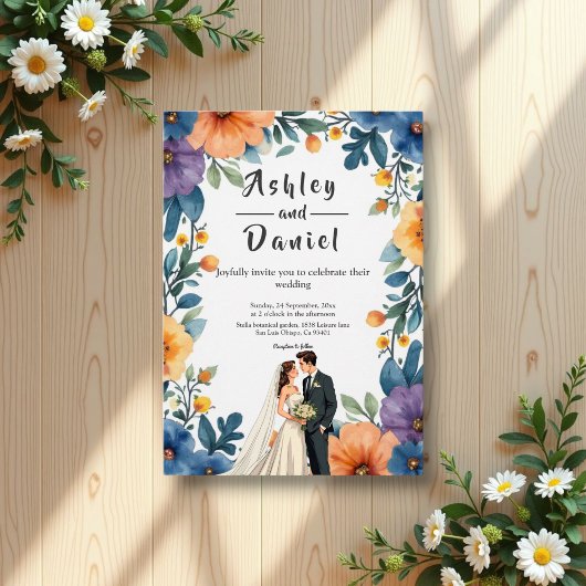 ロマンチックなカップルの水の色のフローラ結婚夏 招待状