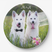 ロマンチックなカップルの犬が結婚した来る ペーパープレート (正面)