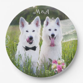 ロマンチックなカップルの犬が結婚した来る ペーパープレート