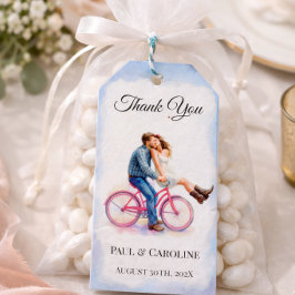 ロマンチックなカップルの自転車の結婚式のお礼 ギフトタグ