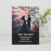 ロマンチックなカップルの花火ダンス Save the Date 招待状 (スタンド正面)
