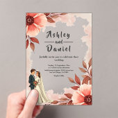 ロマンチックなカップルほこりっぽい水の色のフローラ結婚ズ アクリル招待状 (インサイチュ (ポータブル))