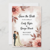 ロマンチックなカップルほこりっぽい水の色のフローラ結婚ズ セーブザデート (正面)