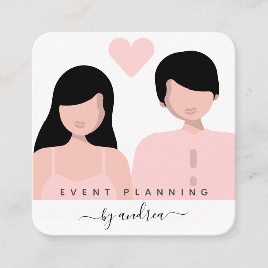 ロマンチックなカップルイラスト 花嫁 花婿 結婚 スクエア名刺 (正面)