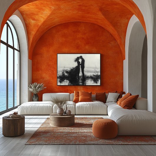 ロマンチックなカップルキスのスプラッシュで海 ポスター