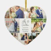 ロマンチックなカップル写真コラージュハートクリスマス セラミックオーナメント (正面)