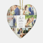 ロマンチックなカップル写真コラージュハートクリスマス セラミックオーナメント (左)