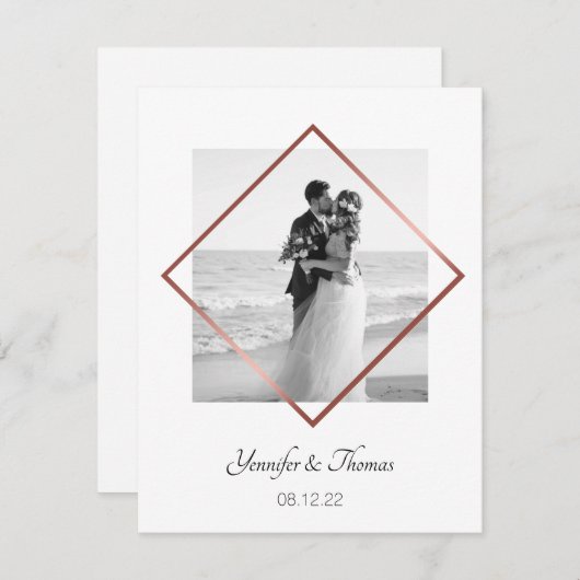 ロマンチックなカップル写真バラ金ゴールド枠ミニマル主義者 シーズンカード (正面/裏面)