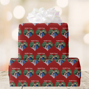 ロマンチックなカップル写真赤いハートバレンタインデー ラッピングペーパー