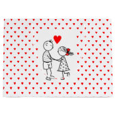 ロマンチックなカップル抱き枕とハート ラージペーパーバッグ (正面)