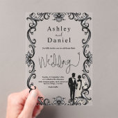 ロマンチックなカップル白黒のエレガントな結婚式 アクリル招待状 (インサイチュ (ポータブル))