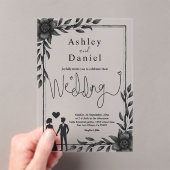 ロマンチックなカップル白黒のエレガントな結婚式 アクリル招待状 (インサイチュ (ポータブル))