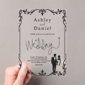 ロマンチックなカップル白黒デリケート結婚ズ アクリル招待状 (インサイチュ (ポータブル))