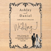 ロマンチックなカップル白黒デリケート結婚ズ アクリル招待状 (正面)