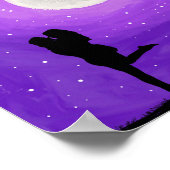 ロマンチックなカップル紫の夜の満月の星付き日付 ポスター (角)