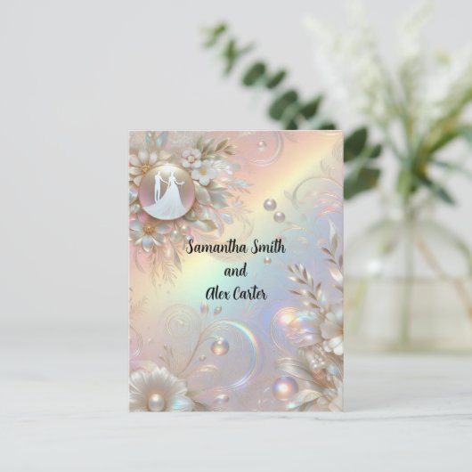 ロマンチックなカップル結婚式招待状はがき ポストカード (スタンド正面)