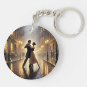 ロマンチックなカップル踊りが雨の中 キーホルダー (裏面)