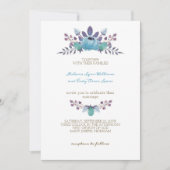 ロマンチックなカデットブルーフラワーズクラウン結婚ズ 招待状 (正面)