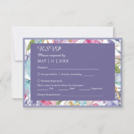 ロマンチックなカラフルの野花結婚の緑 出欠カード