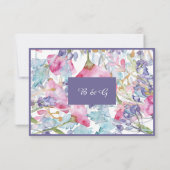 ロマンチックなカラフルの野花結婚の緑 出欠カード (裏面)
