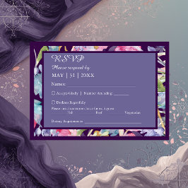 ロマンチックなカラフルの野花結婚の緑 出欠カード