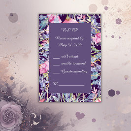 ロマンチックなカラフルワイルドフラワーの緑の結婚式RSVP 出欠カード