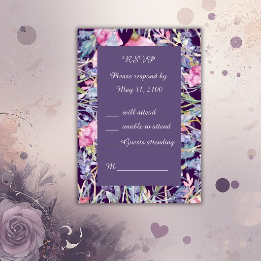 ロマンチックなカラフルワイルドフラワーの緑の結婚式RSVP 出欠カード
