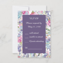 ロマンチックなカラフルワイルドフラワーの緑の結婚式RSVP 出欠カード